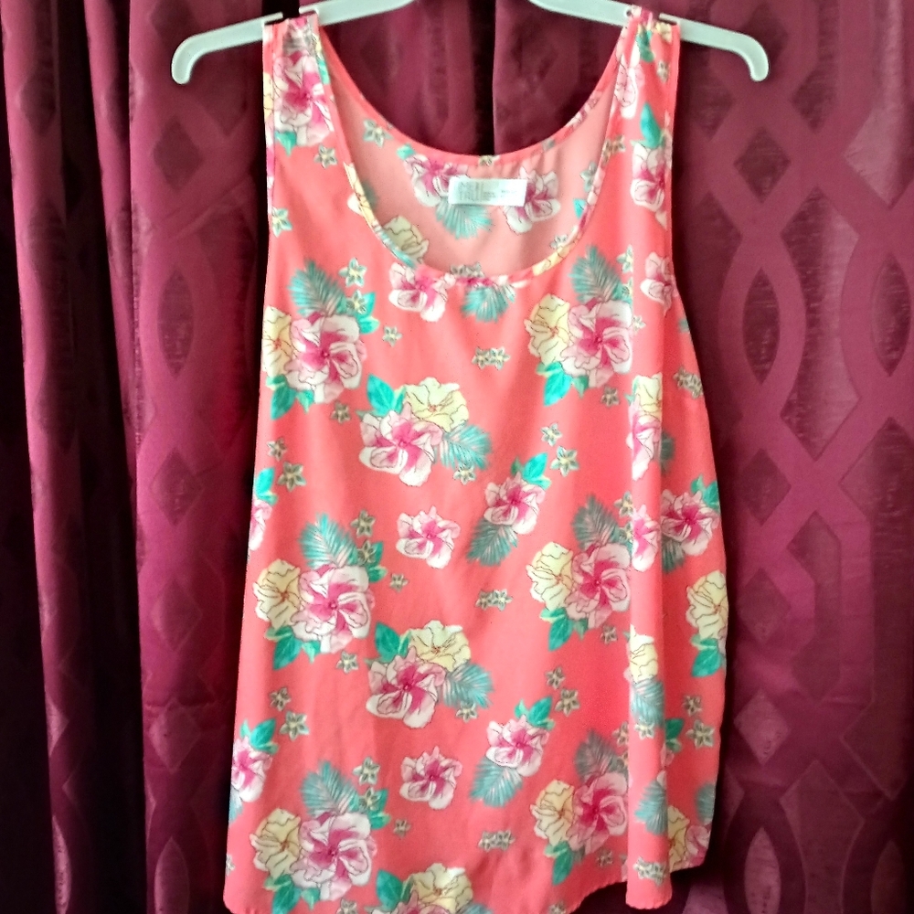 Floral Sleeveless Top in Pink and Green
